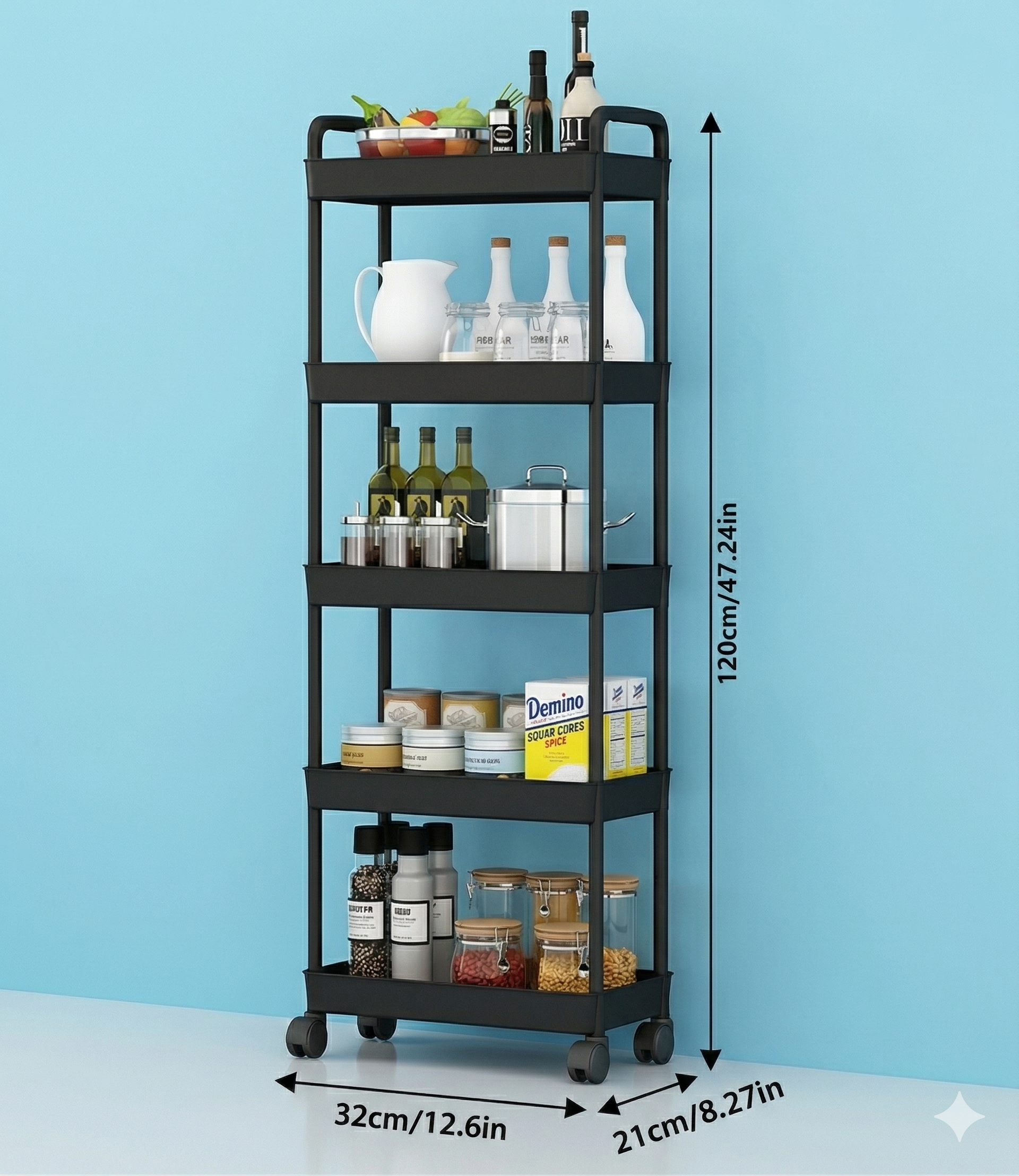Space-Saving 5-Tier Rolling Storage Unit